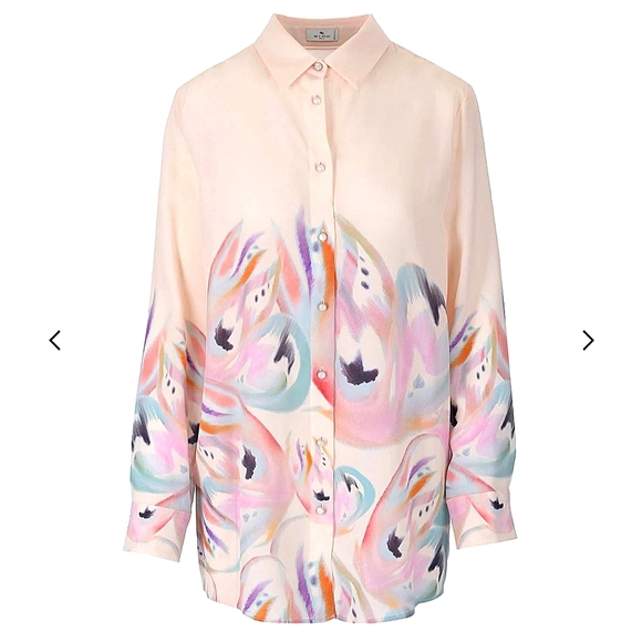 NWT$1,150 ETRO Silk Butterfly Wings Abstract Oversized Crepe Shirt Blouse 46, L - Picture 4 of 16